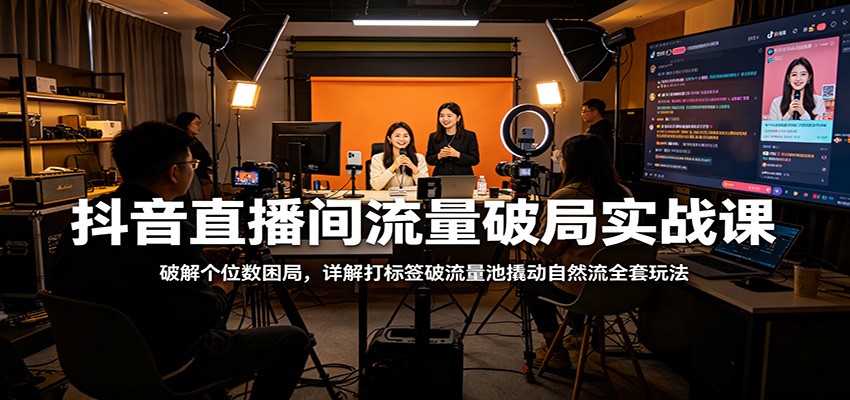 抖音直播间流量破局实战课：破解个位数困局，详解打标签破流量池撬动自然流全套玩法-快名资源网
