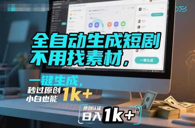 全自动生成短剧，不用找素材，不用剪辑，一键生成，秒过原创，小白也能轻松日入1k+【揭秘】-快名资源网