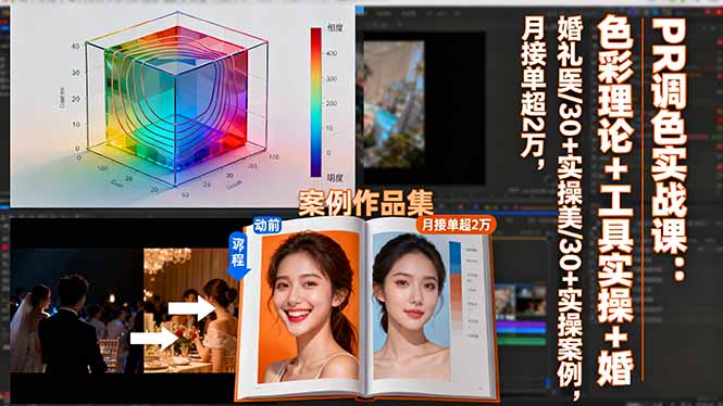 PR调色实战课：色彩理论+工具实操+婚礼医美/30+实操案例，月接单超2万-快名资源网