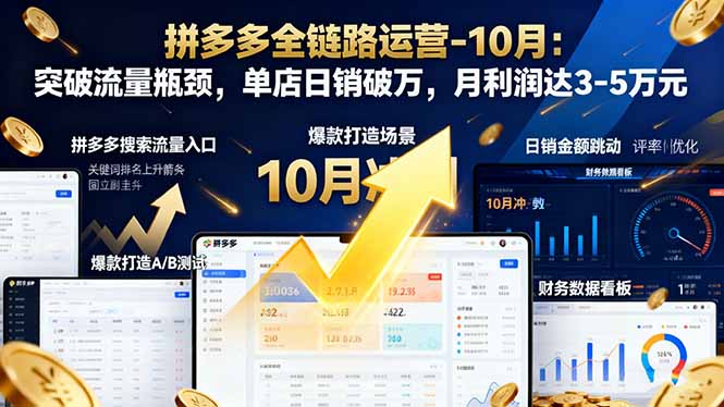 拼多多全链路运营-10月：突破流量瓶颈，单店日销破万，月利润达3-5万元-快名资源网