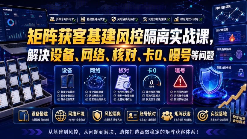 矩阵获客基建风控隔离实战课，解决设备、网络、核对、卡0、嘎号等问题-青虫资源网