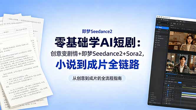 零基础学AI短剧：创意变剧情+即梦Seedance2+Sora2，小说到成片全链路-快名资源网