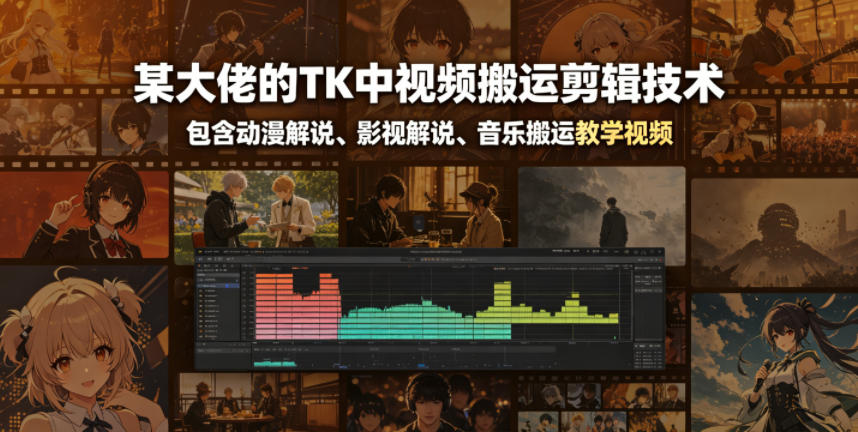 某大佬的TK中视频搬运剪辑技术，包含动漫解说、影视解说、音乐搬运教学视频-快名资源网