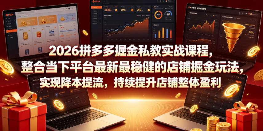 2026拼多多掘金私教实战课程，整合当下平台最新最稳健的店铺掘金玩法，实现降本提流，持续提升店铺整体盈利-青虫资源网