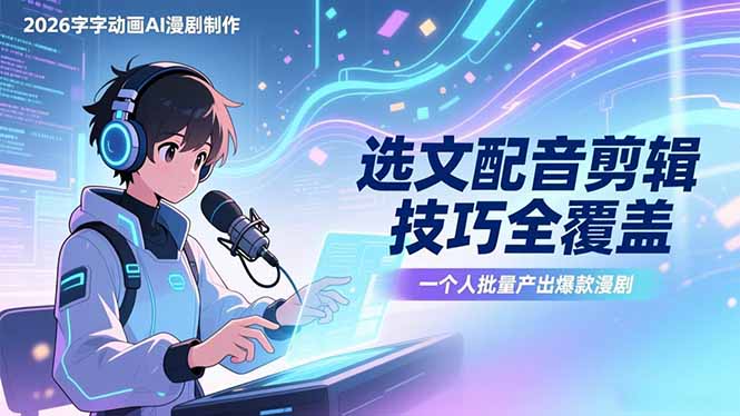 2026字字动画AI漫剧制作-1期，选文配音剪辑技巧全覆盖，一个人就能批量产出爆款漫剧-快名资源网