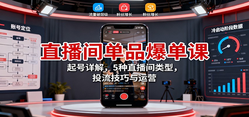 直播间单品爆单课：起号详解，5种直播间类型，投流技巧与运营-快名资源网