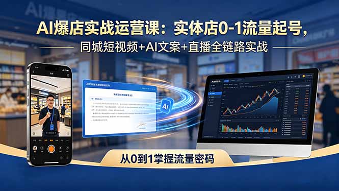 AI爆店实战运营课：实体店0-1流量起号，同城短视频+AI文案+直播全链路实战-快名资源网