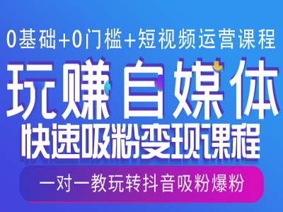 0基础+0门槛+短视频运营课程，玩赚自媒体快速吸粉变现课程，一对一教玩转抖音吸粉爆粉-快名资源网