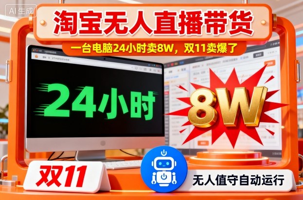 淘宝无人直播带货，一台电脑214小时卖8W，双11卖爆了【揭秘】-快名资源网