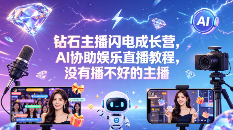 钻石主播闪电成长营，Al协助娱乐直播教程，没有播不好的主播-快名资源网
