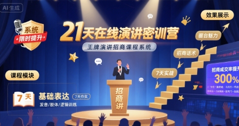 21天在线演讲密训营，王牌演讲招商课程系统-快名资源网