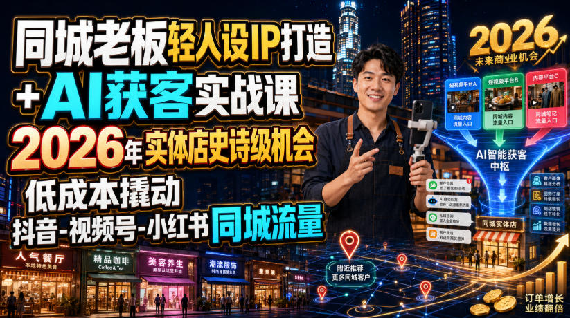 同城老板轻人设IP打造+AI获客实战课，2026年实体店史诗级机会，低成本撬动抖音-视频号-小红书同城流量-青虫资源网
