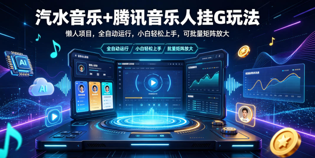汽水音乐+腾讯音乐人挂G玩法，懒人项目，全自动运行，小白轻松上手，可批量矩阵放大【揭秘】-快名资源网