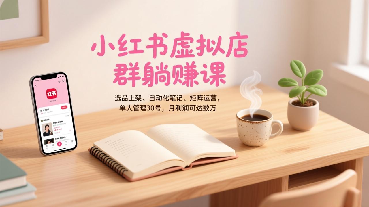 小红书虚拟店群躺赚课，选品上架、自动化笔记、矩阵运营，单人管理30号，月利润可达数万-快名资源网