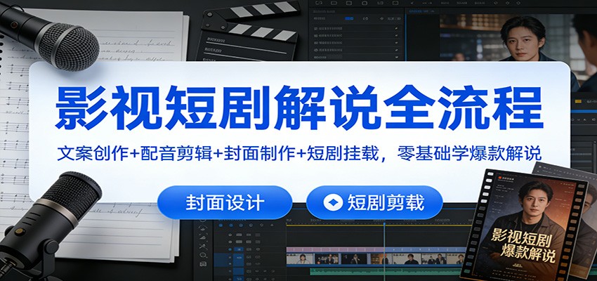 影视短剧解说全流程：文案创作+配音剪辑+封面制作+短剧挂载，零基础学爆款解说-快名资源网