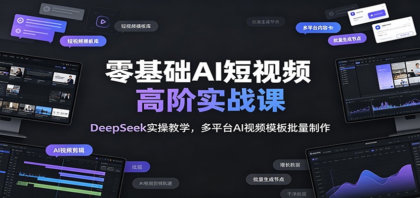 零基础AI短视频高阶实战课：DeepSeek实操教学，多平台AI视频模板批量制作-青虫资源网