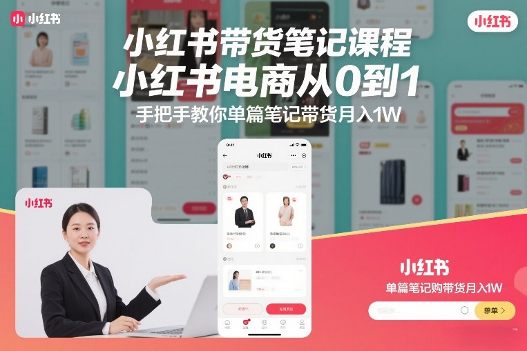 小红书带货笔记课程，小红书电商从0到1，手把手教你单篇笔记带货月入1W-快名资源网