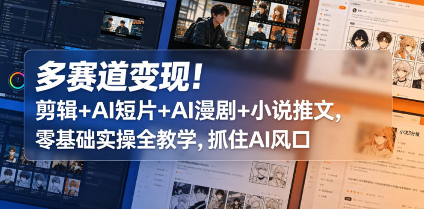 多赛道变现！剪辑+AI短片+AI漫剧+小说推文，零基础实操全教学，抓住AI风口-快名资源网