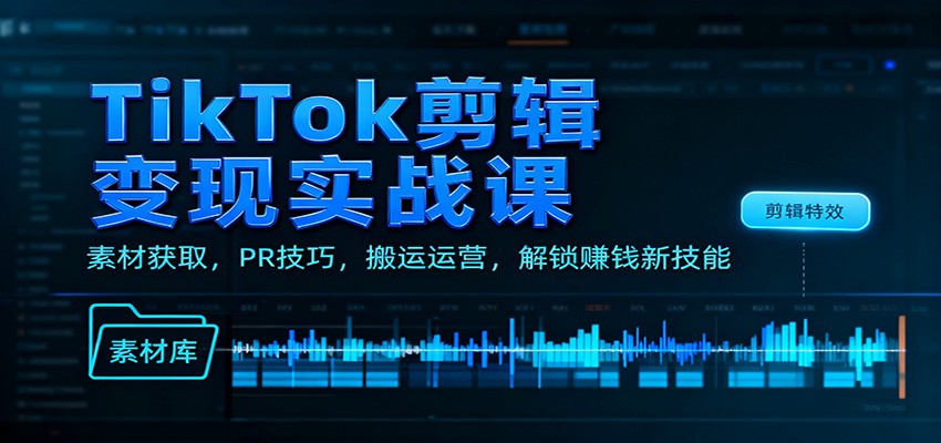 TikTok剪辑变现实战课：素材获取，PR技巧，搬运运营，解锁赚钱新技能-快名资源网