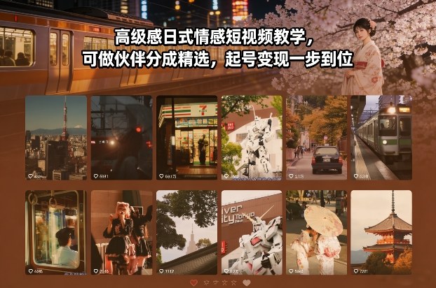 高级感日式情感短视频教学，可做伙伴分成精选，起号变现一步到位-快名资源网