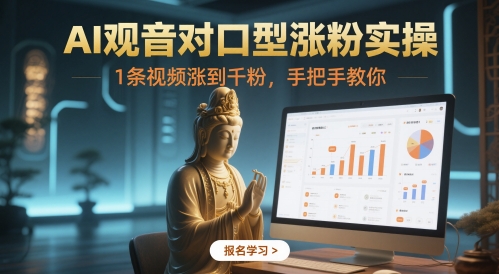 AI观音对口型涨粉实操，1条视频涨到千粉，手把手教你-快名资源网