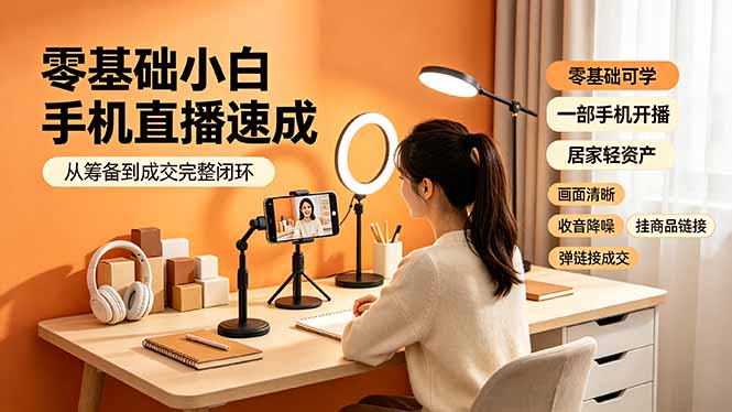 零基础小白手机直播速成，从筹备到成交完整闭环，适配苹果安卓系统，解决杂音卡顿留人难问题-青虫资源网