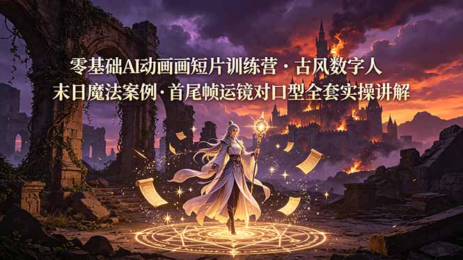零基础AI动画短片训练营，古风数字人末日魔法案例，首尾帧运镜对口型全套实操讲解-青虫资源网