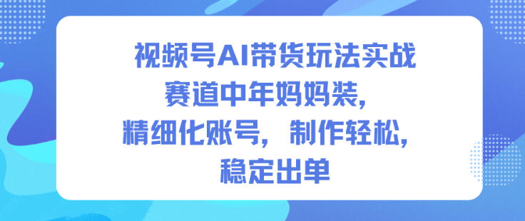 视频号AI带货玩法实战，赛道中年妈妈装，精细化账号，制作轻松，稳定出单-快名资源网