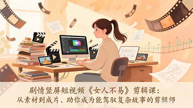 剧情竖屏短视频《女人不易》剪辑课：从素材到成片、助你成为能驾驭复杂故事的剪辑师-快名资源网