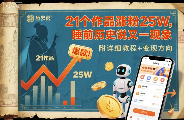 21个作品涨粉25W，睡前历史说又一现象级AI内容大爆款来啦，附详细教程+变现方向-快名资源网
