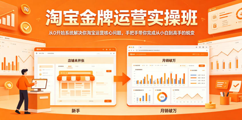 淘宝金牌运营实操班，从0开始系统解决你淘宝运营核心问题，手把手带你完成从小白到高手的蜕变-快名资源网