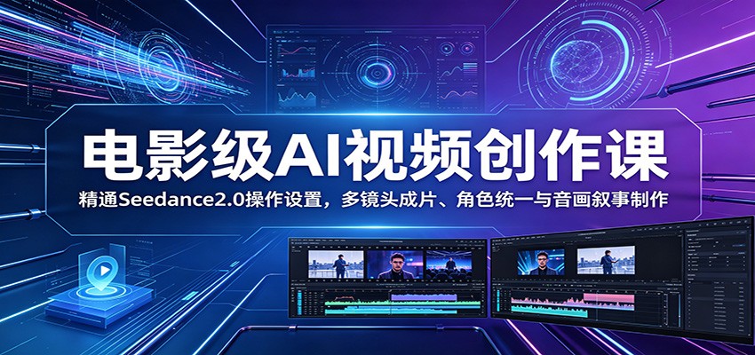 电影级AI视频创作课：精通Seedance2.0操作设置，多镜头成片、角色统一与音画叙事制作-快名资源网