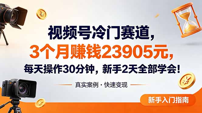 视频号冷门赛道，3个月变现23905元，新手2天学会 每天操作30分钟！-快名资源网