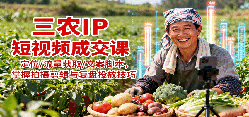 三农IP短视频成交课：定位/流量获取/文案脚本，掌握拍摄剪辑与复盘投放技巧-青虫资源网