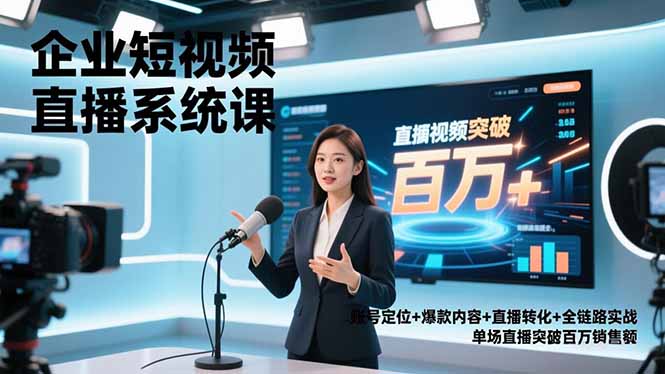 企业短视频直播系统课，账号定位+爆款内容+直播转化+全链路实战，单场直播突破百万销售额-快名资源网
