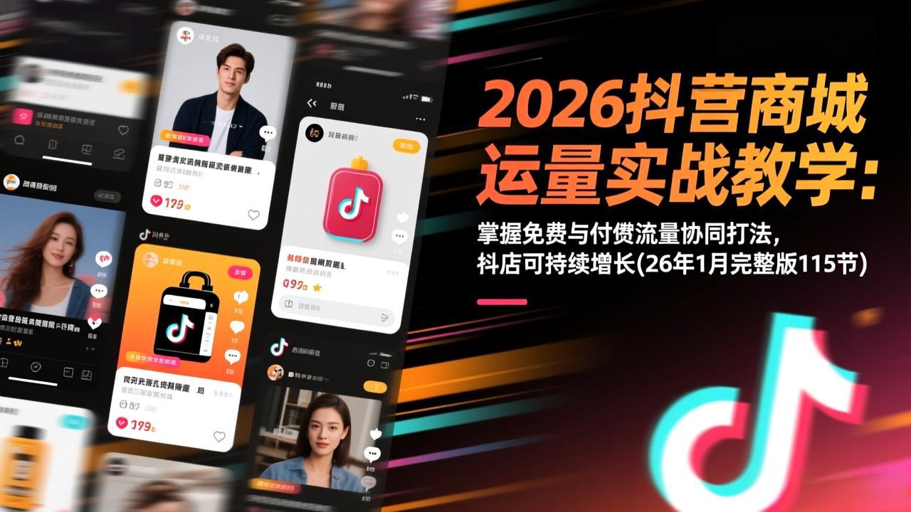 2026抖音商城运营实战教学：掌握免费与付费流量协同打法，抖店可持续增长(26年1月完整版115节-快名资源网