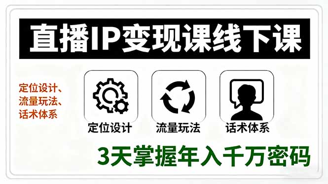 直播IP变现课线下课，定位设计、流量玩法、话术体系，3天掌握年入千万密码-快名资源网