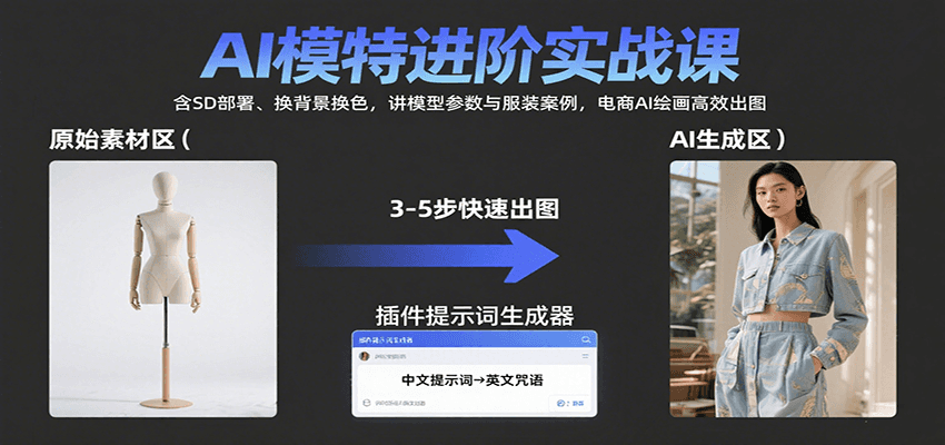 AI模特进阶实战课：含SD部署、换背景换色，讲模型参数与服装案例，电商AI绘画高效出图-快名资源网