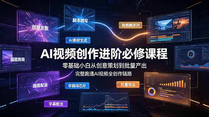 AI视频创作进阶必修课程：零基础小白从创意策划到批量产出，完整跑通AI视频全创作链路-青虫资源网