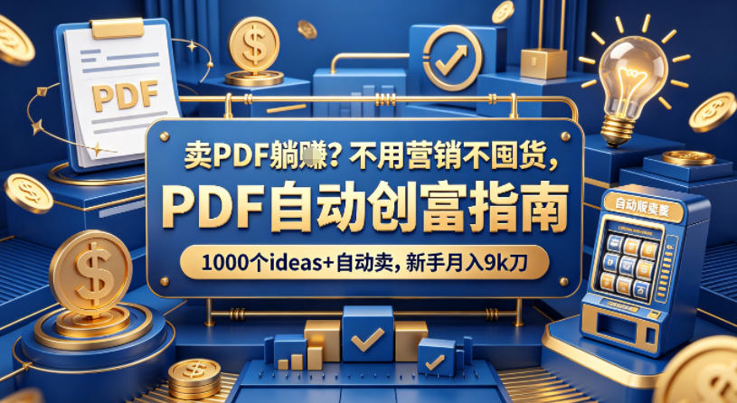 卖PDF躺賺？不用营销不囤货，PDF自动创富指南，1000个ideas+自动卖，新手月入9k刀【原创双语字幕】-快名资源网