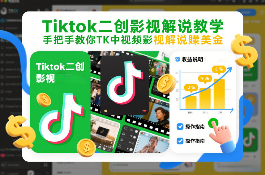 Tiktok二创影视解说教学，手把手教你TK中视频影视解说賺美金(更新26年1月)-快名资源网