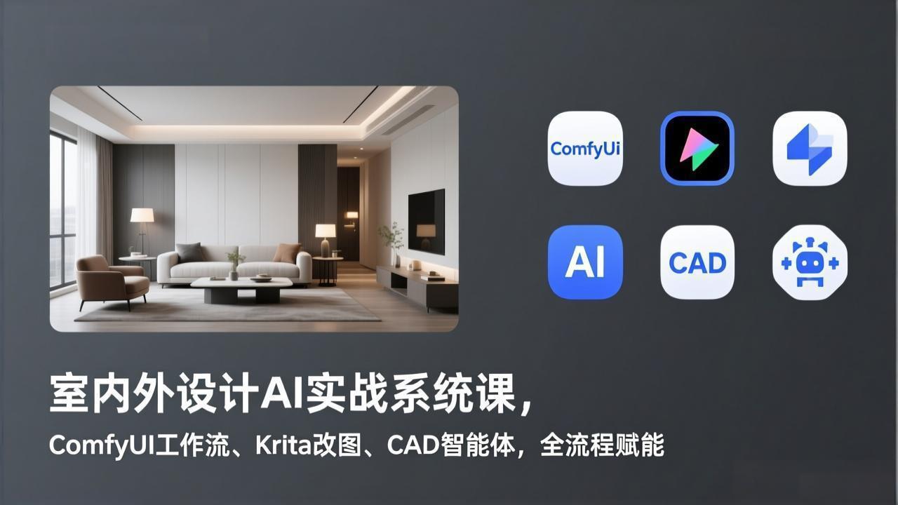 室内外设计AI实战系统课，ComfyUI工作流、Krita改图、CAD智能体，全流程赋能-快名资源网