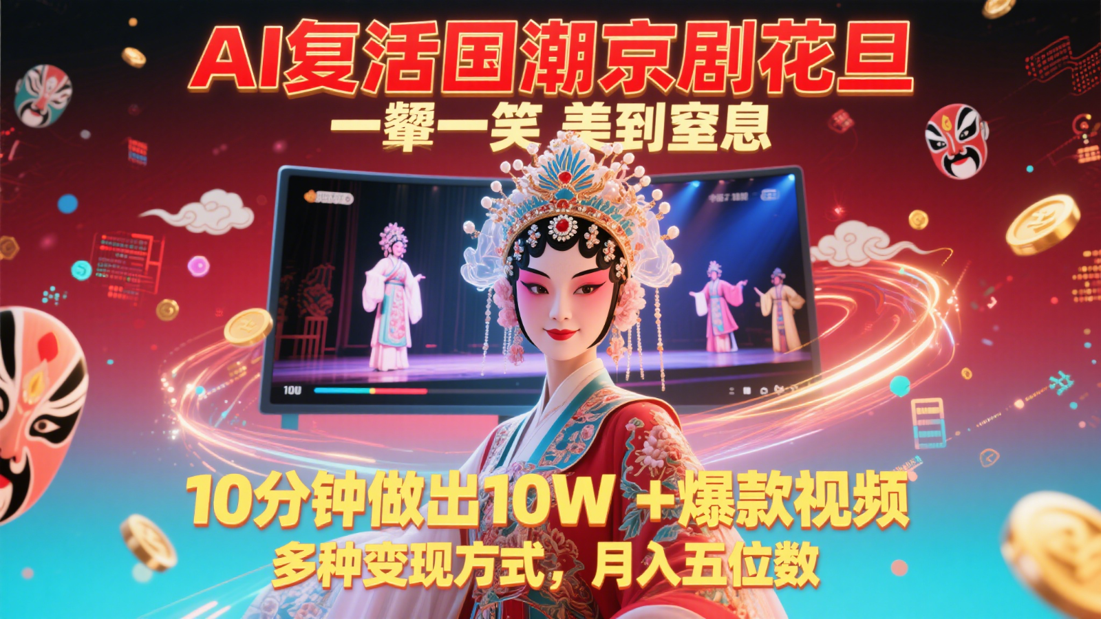 AI复活国潮京剧花旦，一颦一笑美到窒息，10分钟做出10W+爆款视频，多种变现方式-快名资源网