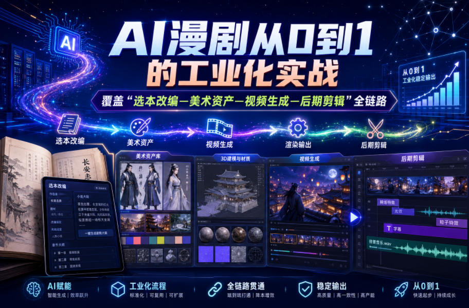 AI漫剧从0到1的工业化实战，覆盖“选本改编—美术资产—视频生成—后期剪辑”全链路(更新6月)-快名资源网