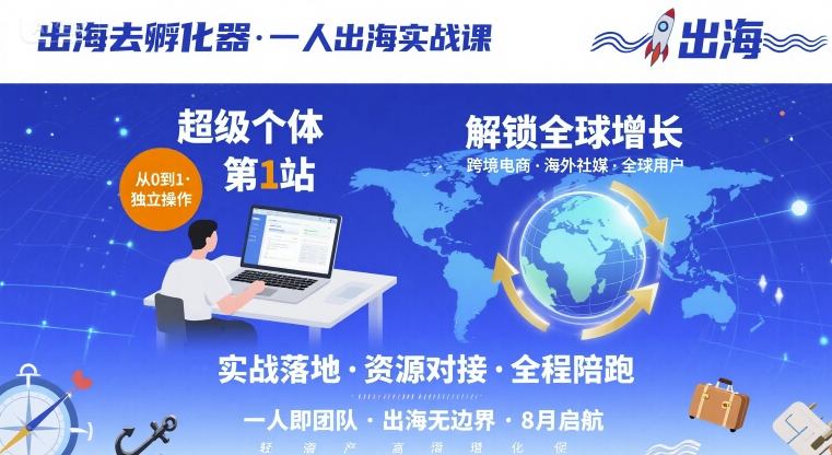 出海去孵化器，一人出海实战课，​超级个体第1站，解锁全球增长-快名资源网