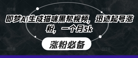 即梦AI生成猫咪黑帮视频，迅速起号涨粉，一个月5k-快名资源网