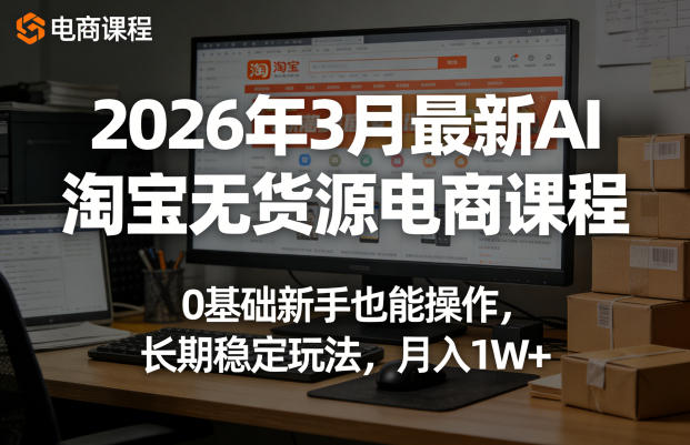 2026年3月最新AI淘宝无货源电商课程，0基础新手也能操作，长期稳定玩法，月入1W+-快名资源网