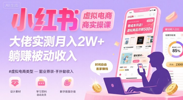 小红书虚拟电商，大佬实测月入2W+，实现被动收入-快名资源网