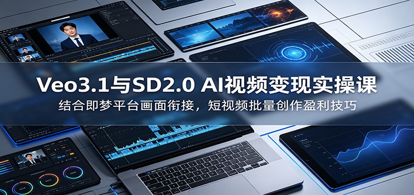 Veo3.1与SD2.0 AI视频变现实操课课：结合即梦平台画面衔接，短视频批量创作盈利技巧-快名资源网