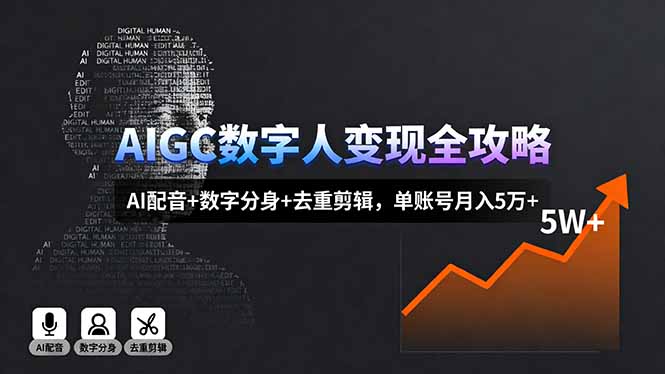 AIGC数字人变现全攻略，AI配音+数字分身+去重剪辑，单账号月入5万+-快名资源网